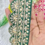 BOTTLE GREEN COLOUR BEAUTIFULL SCALLOP MAGGAM WORK BORDER