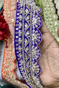 PURPLE COLOUR BEAUTIFULL SCALLOP MAGGAM WORK BORDER