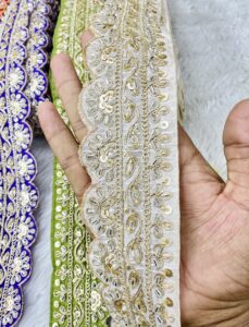 WHITE COLOUR BEAUTIFULL SCALLOP MAGGAM WORK BORDER