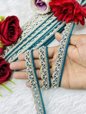 PEACOCK GREEN SMALL HANDWORK KADDANA BORDER 9MTRS C-005423