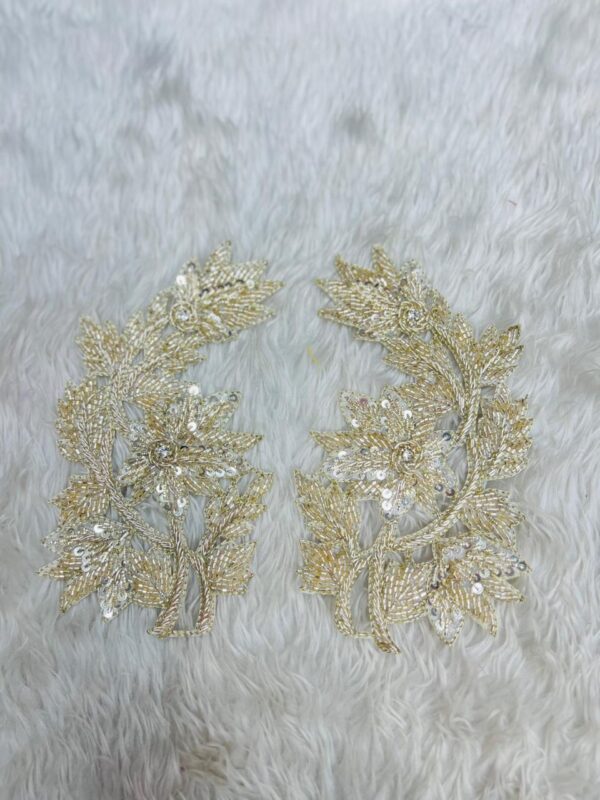 WATER GOLD FLORAL ZARDOZI WORK PATCH  C-06584