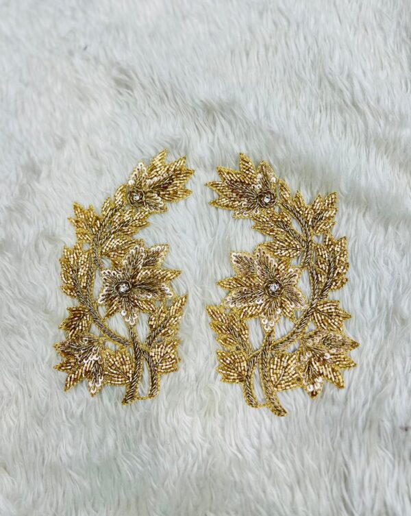 DARK GOLD FLORAL ZARDOZI PATCH C-06584